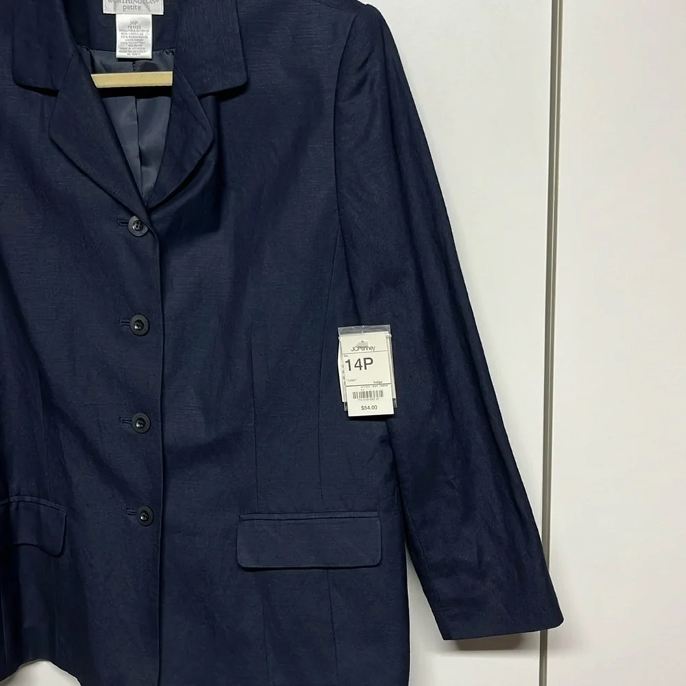 Worthington Petite Navy Linen Blend Blazer Jacket Size 14P